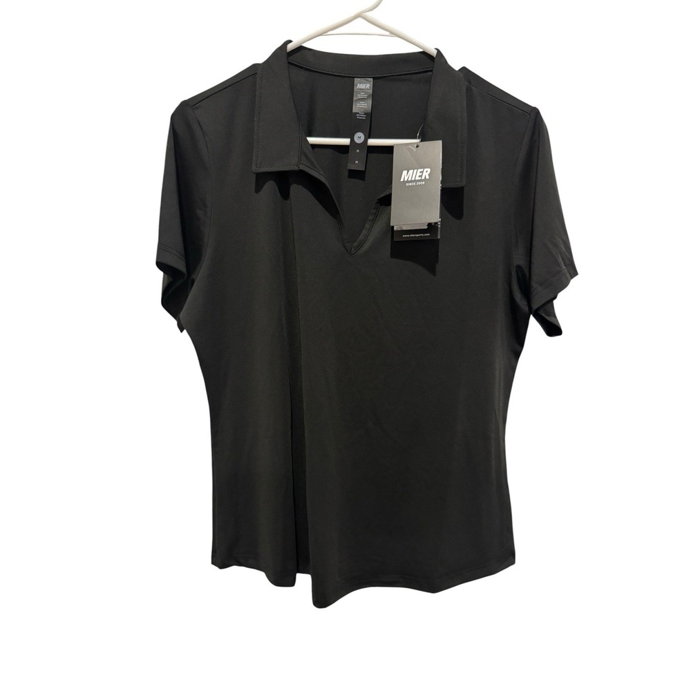 MIER Women's Black Athletic Polo Shirt Medium Golf Tennis Workout UPF Style NWT